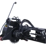 Black hydraulic trencher with saw blade.