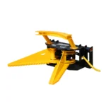 Yellow tree shearer for skid steer loader.