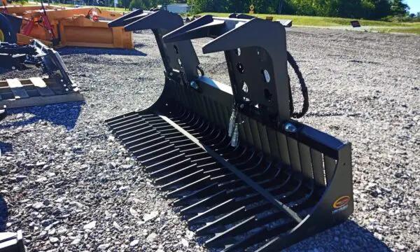 Black rock rake attachment for tractor.