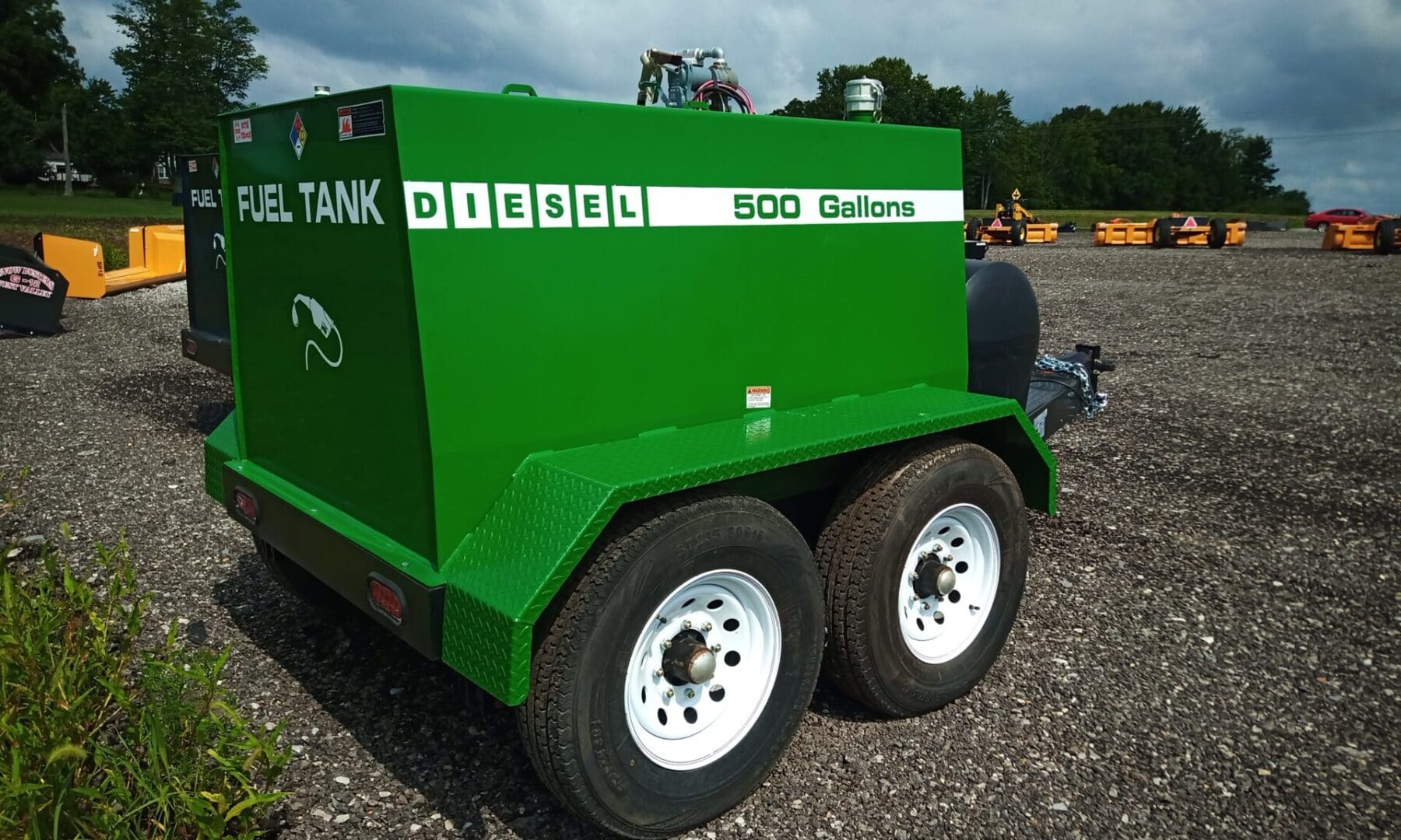 Green diesel fuel tank trailer, 500 gallons.