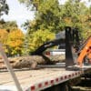 Log loader lifting a large tree trunk.