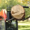 Log grapple lifting a tree trunk.