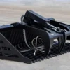 Here's an alt tag for the image: Black hydraulic grapple bucket attachment.