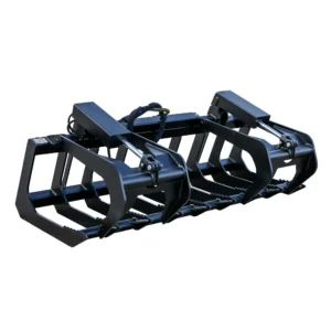 Black grapple skid steer attachment.