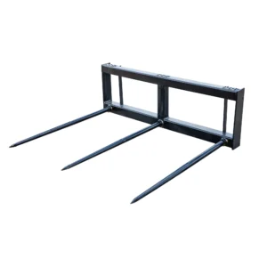 Black three-tine bale spear attachment.